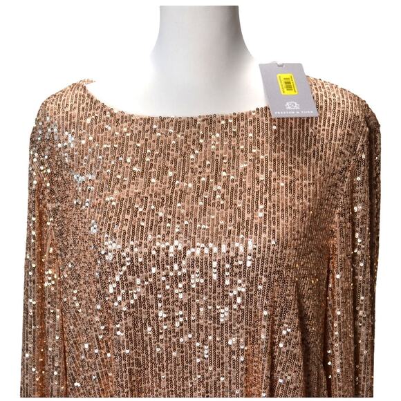 Preston & Yorke Gold Full Micro Sequin Shift Dress Knee Length NWT Size 18 Party - Picture 2 of 11